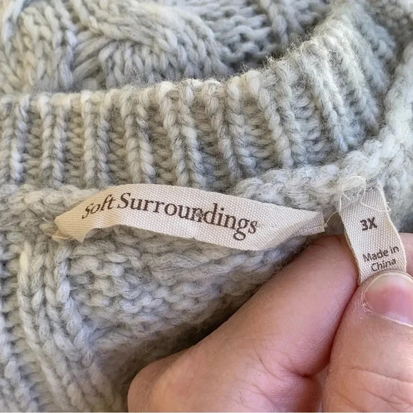 Soft Surroundings Cozy Cold Shoulder Sweater Plus Size 3X Gray Cable Knit Wool - Picture 8 of 9